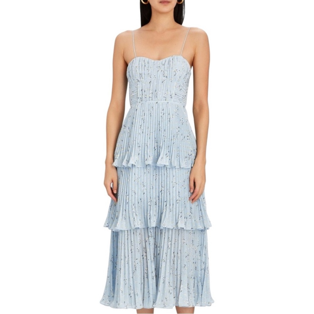 Metallic Floral Tiered Midi Dress